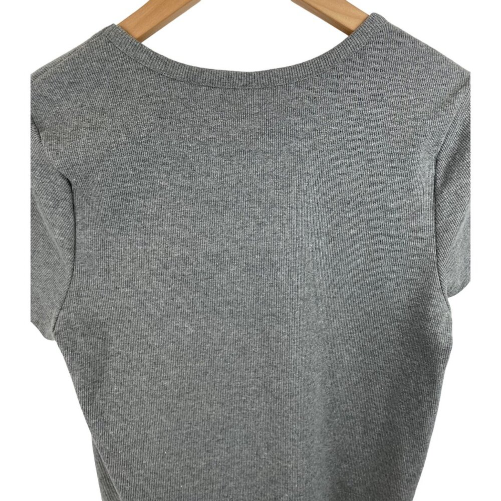 WIld Fable Womens XL Crop Top Gray Ribbed Form Fitting Short Sleeve Shirt - Picture 2 of 8